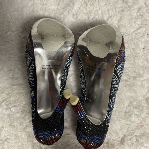 Mascotte Elegant Multicolor rhinestones Stiletto platform Heels SZ7.5 - Picture 7 of 8